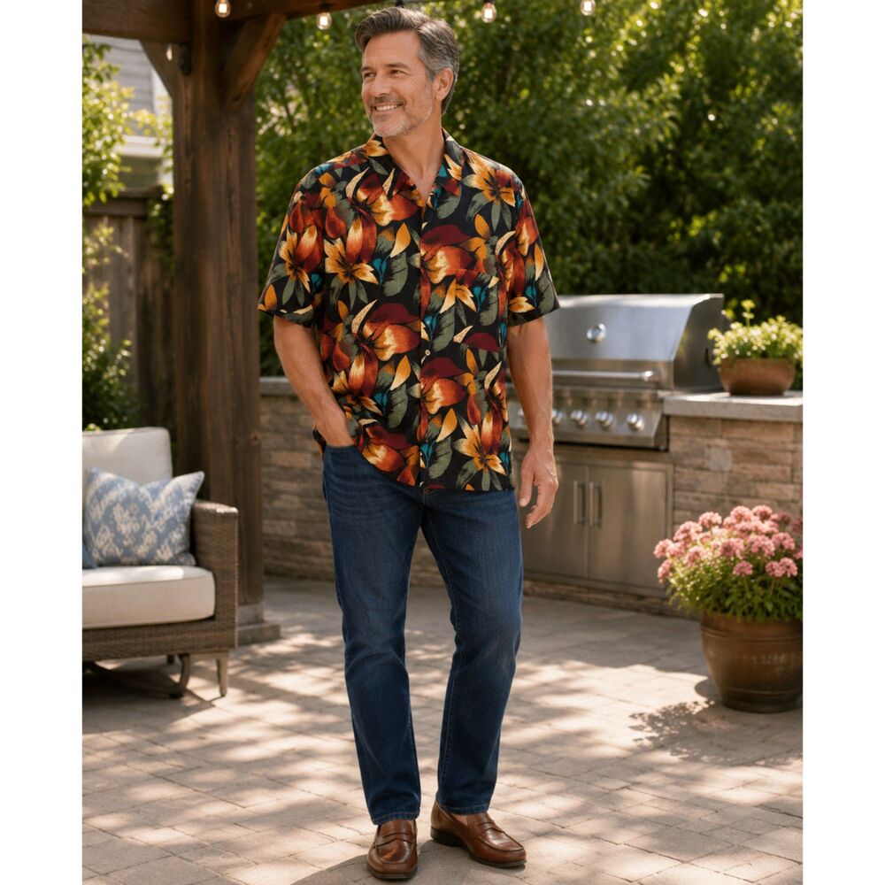 Utopia Sueded Microfiber Hawaiian Tropical Floral Camp Shirt Men's Large